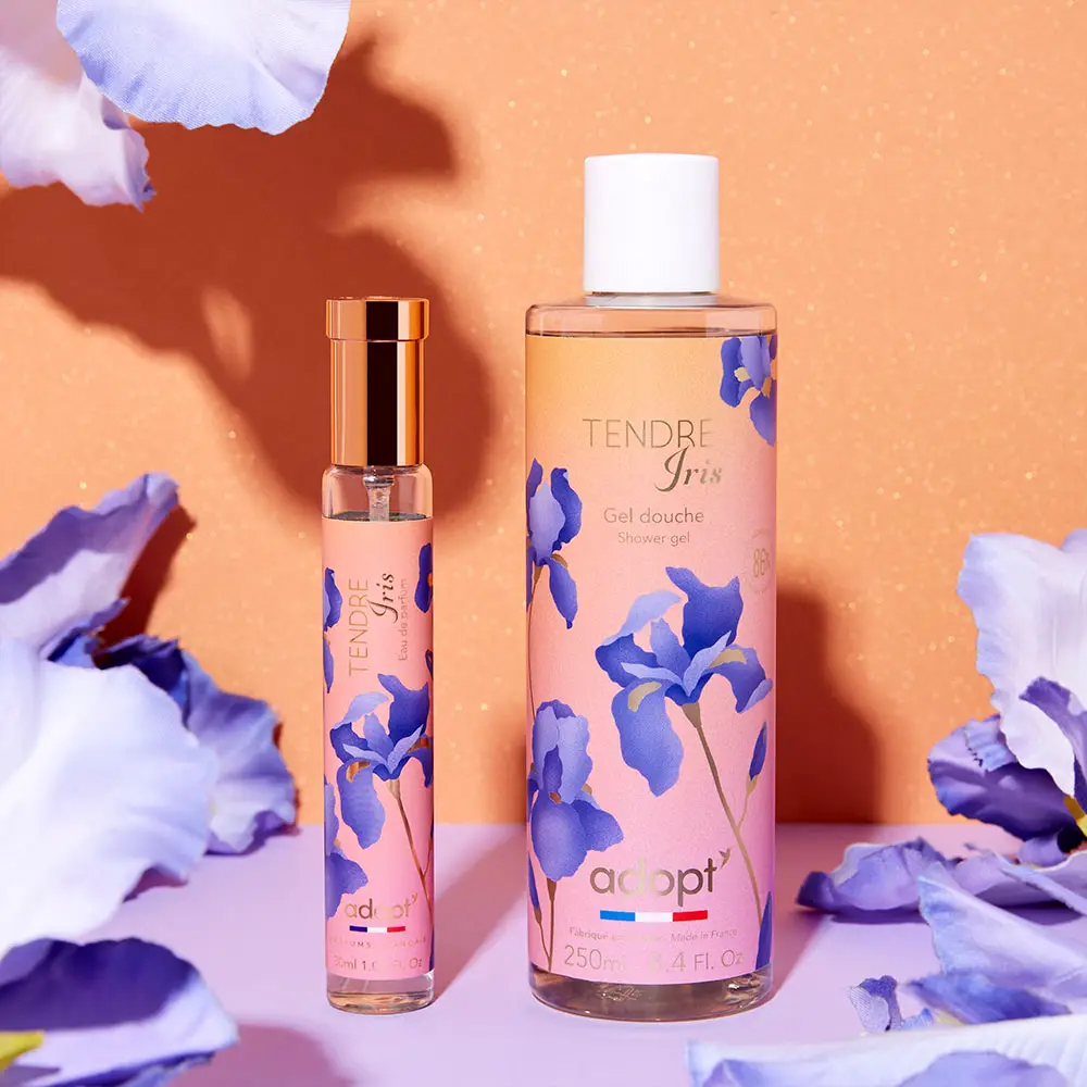 Marie Pellet - portfolio - Adopt - parfume - beauty - Tendre Iris - flowers - digital painting - packaging - commissioned work - French brand