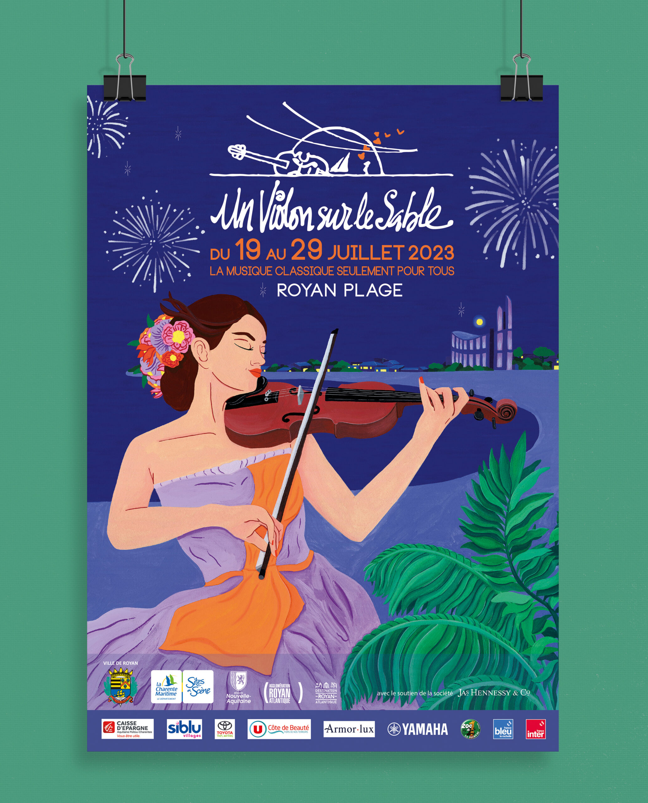 Marie Pellet - Illustration - graphic design - portfolio - Festival - summer 2023 - Musique - Classic music - Royan - plage - Charente maritime - Affiche