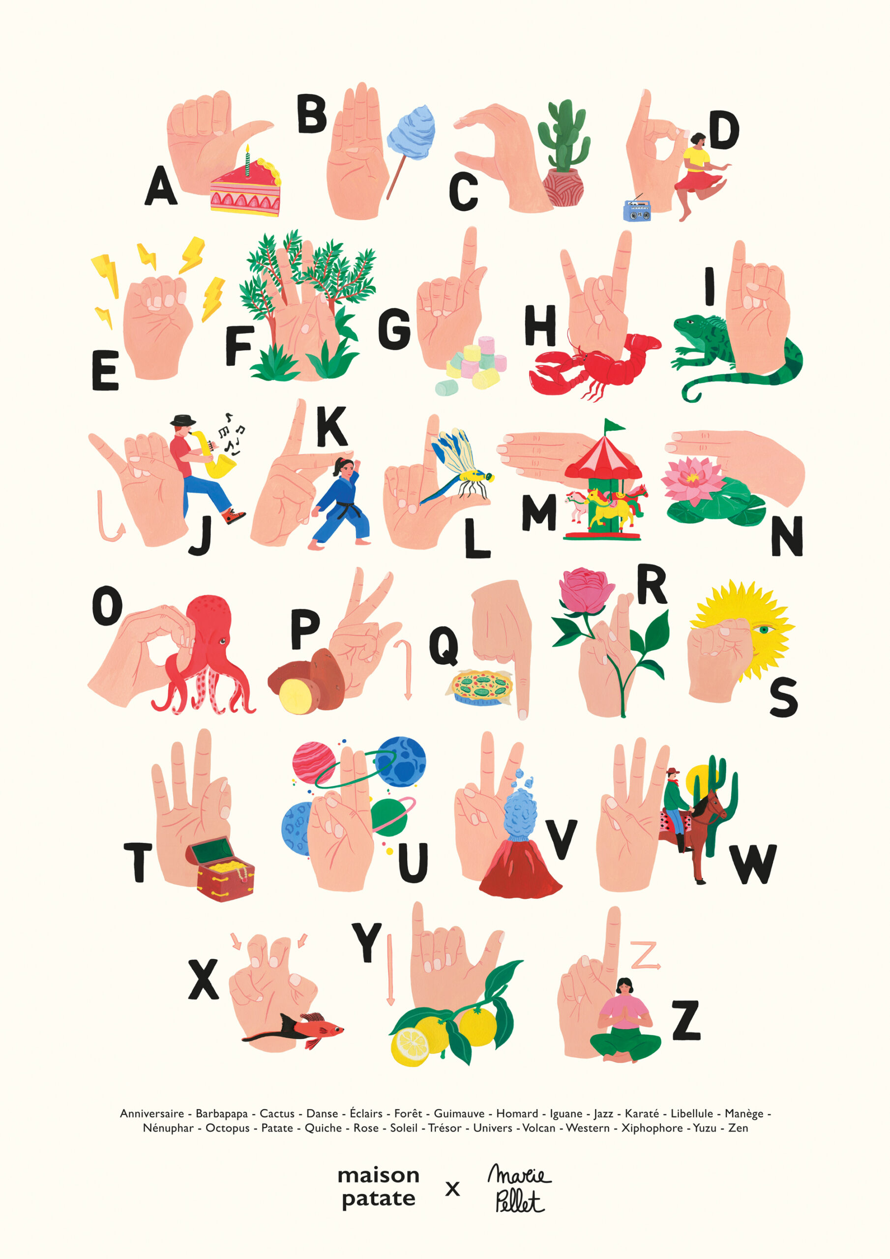 Marie Pellet - Maison Patate - abécédaire - langue des signes - LSF - Illustration - gouache - affiche