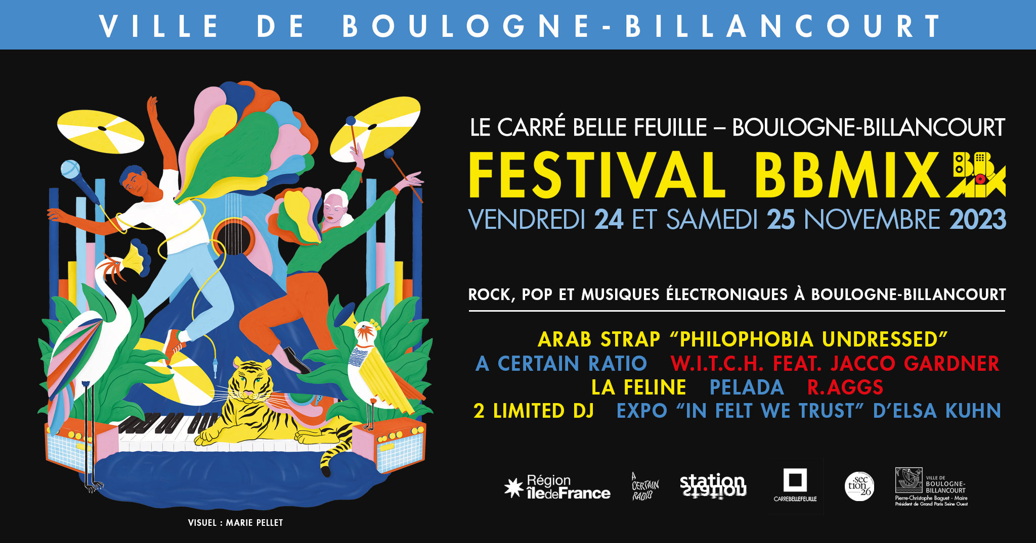 Marie Pellet - Illustration - graphic design - portfolio - Festival - 2023 - Musique - BBMIX - Boulogne-Billancourt - bannière