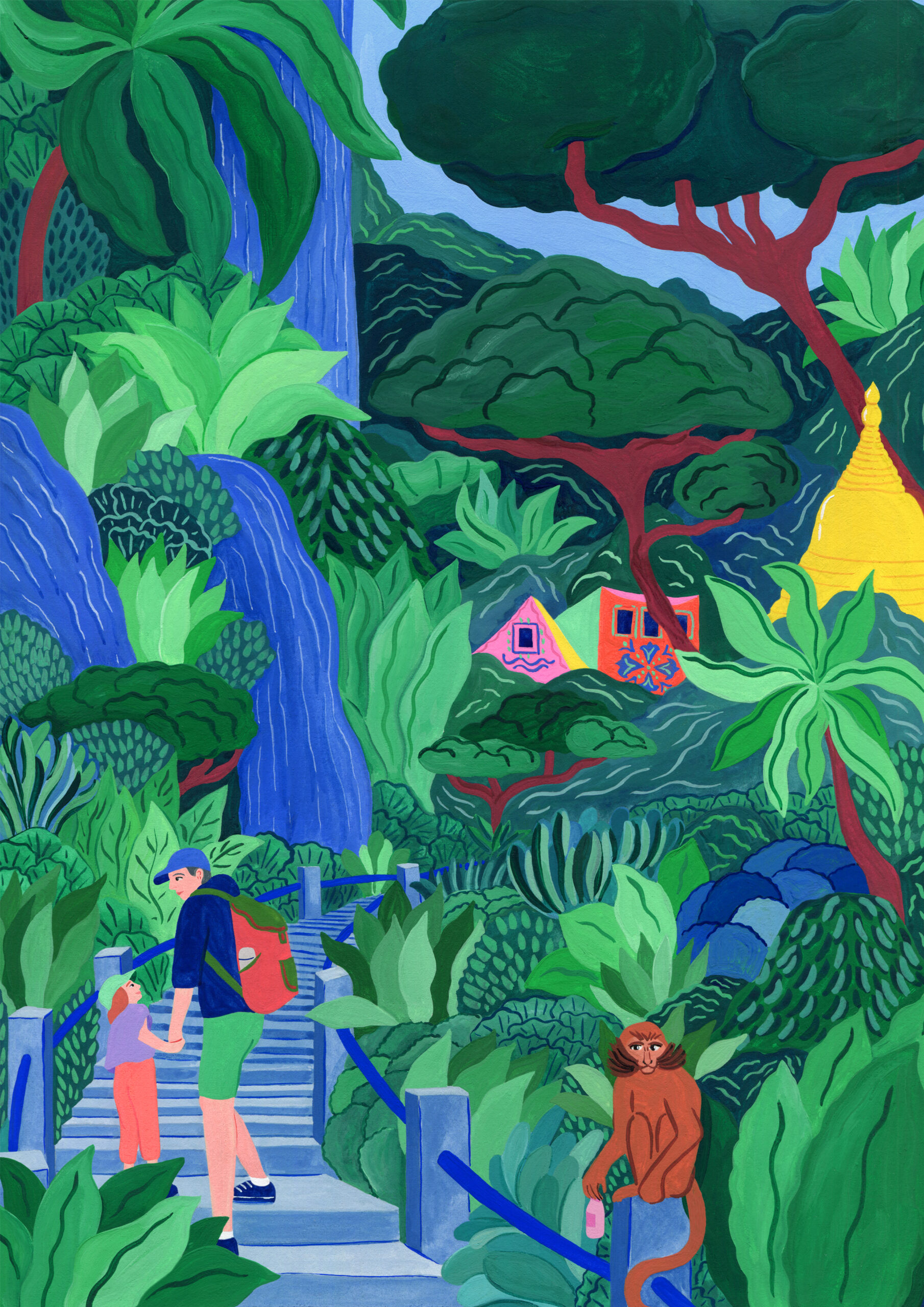 Marie Pellet - Illustration - graphic design - portfolio - projet personnel - Les 1237 marches - voyage - Krabi - temple - jungle - Thaïlande